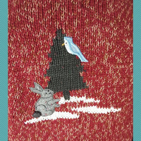 Episcia Heathered Red Cotton Knit Crewneck Sweater w/ Snowman - Picture 5 of 6